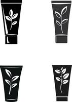 Seamless pattern of black plastic tubes for cosmetics. Containers for cream, moisturizing lotion, cleanser, shampoo, toothpaste on white isolated background. vector