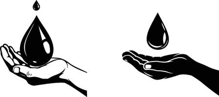 two hands holding a drop of oil vector