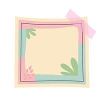 Memo notepad with sticky tape. Cute notebook template for notes with floral pastel design. vector