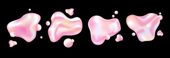 Abstract 3D liquid shapes. Liquid holographic iridescent figures and shapes collection of trendy elements. Realistic render elements for banners, brochures, covers. Dynamical colored forms vector