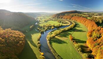 A winding river view. High angle view. Nature background photo