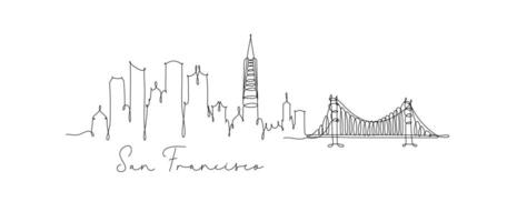 City silhouette san francisco in pen line style drawing with beige lines on white background vector