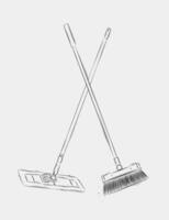 Flat mop and broom drawing in graphic style on white background vector
