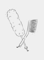 Dust remover tool and brush drawing in graphic style on white background vector