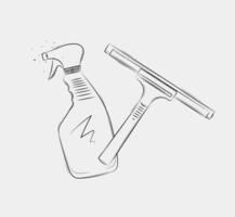 Glass scraper and cleaner drawing in graphic style on white background vector