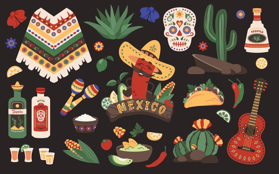 Pack of Mexico Symbols Icons 16430170 Vector Art at Vecteezy
