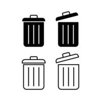 Trash can set icon. Open lid, closed, bin, throw away, rubbish, garbage, litter, clean environment, recycling, recycle. Business concept vector