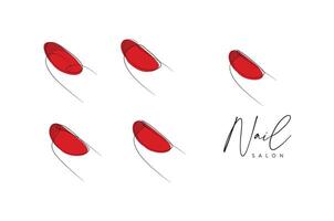 Woman fingers with red round nails drawing in linear style on beige background vector