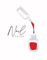 Nail polish red bottle lettering salon drawing in linear style on white background vector