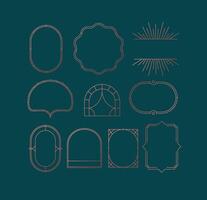 Art deco frames drawing in linear style on dark blue background. vector