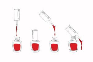 Nails polish bottles and brushes drawing with red color in linear style on white background vector