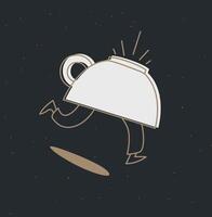 Running inverted cup of coffee drawing in cartoon flat line style on black background vector