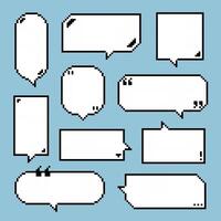 collection set of retro game 8bit pixel speech bubble balloon black and white color vector