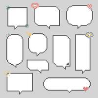 collection set of retro game 8bit pixel speech bubble balloon black and white color vector