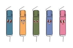 Set of colorful markers in kawaii style. illustration isolated on white background. vector