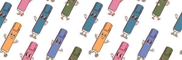 Seamless pattern of colorful markers in kawaii style. illustration isolated on white background. vector