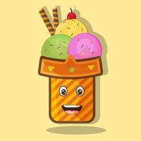 ice cream cone with a smiley face and ice cream vector