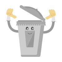 a cartoon trash can with hands up vector