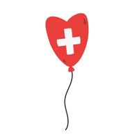 Balloon in Colors of the Swiss Flag. Hand drawn illustration on isolated background. Design element in cartoon style for Switzerland Independence Day. For print, card, paper, greetings vector