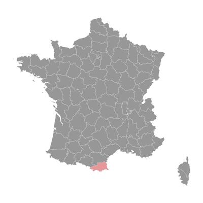 Pyrenees Orientales department map, administrative division of France. illustration.