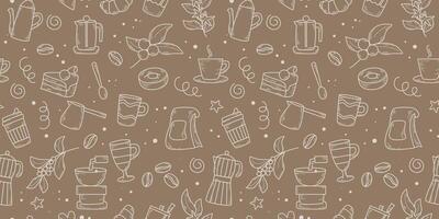 Coffee doodle sketch style seamless pattern vector