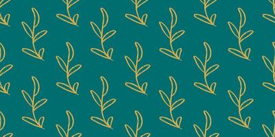 Golden foliage on emerald background seamless pattern. vector
