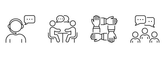 HR Networking Line Icon Set. Team Meeting And Conversation Linear Pictogram. Job Interview Outline Symbol Collection. Recruitment Sign. Editable Stroke. Isolated Illustration vector