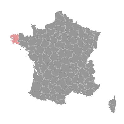 Finistere department map, administrative division of France. illustration.