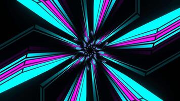 Cyan and Pink Hexagonal Neon Line Kaleidoscope Tunnel Background VJ Loop in 4K video