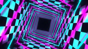Cyan and Pink Neon Spiral Square Tunnel Background VJ Loop in 4K video