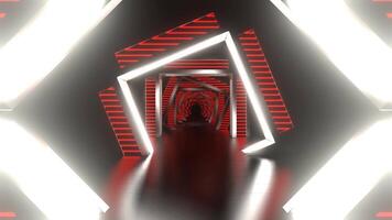 Reverse Corridor with White and Red Neon Arch Background VJ Loop in 4K video