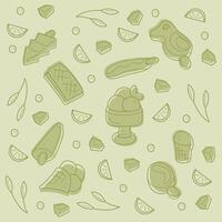 Set with different types of ice cream. Doodles clip art in pastel colors. vector