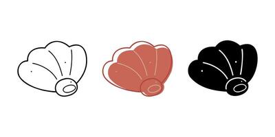 A small set with seashell in different colors. Doodles clip art for your projects. vector