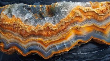 Vibrant Orange and Blue Agate Mineral with Intricate Layering and Sparkling Crystal Details photo