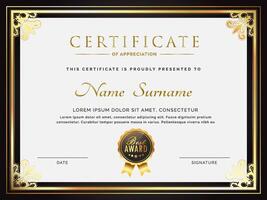 Certificate Template With Black And Gold Frame Border Luxury Style vector