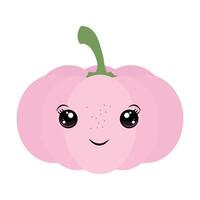 Kawaii Pink Pumpkin With Green Stem Icon vector