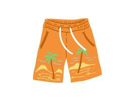 Hand-drawn colored sketch of beach shorts. Summer accessory isolated on white background. vector