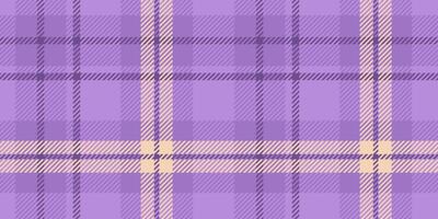 Seamless tartan design in purple and lavender with subtle yellow accents. The plaid pattern consists of crossing lines and squares, giving a traditional and stylish textile look vector