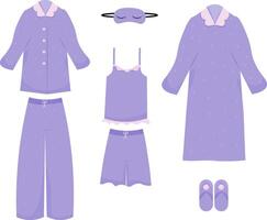 A set of things for sleeping. Pajamas for girls, women. sleep mask, slippers, nightgown. illustration isolated on a white background. vector