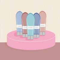 Design of tubes for hand cream. A set of tubes with cream for hands, face, body, skin. Creams on the table. illustration. vector
