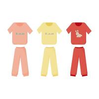 A set of cute pajamas for children. A collection of trousers and shirts for night wear, clothes for sleeping. vector