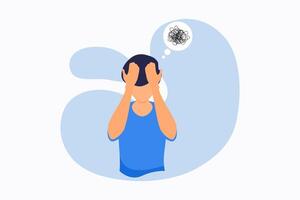 illustration of a person who is stressed and whose thoughts are confused vector
