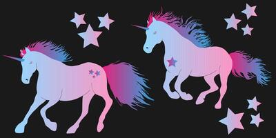 two unicorns are running in the stars vector