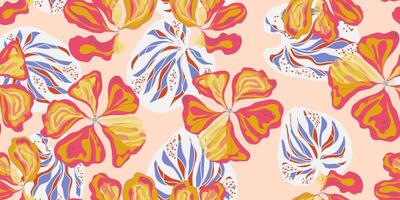 a colorful pattern with flowers on a pink background vector