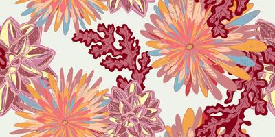 a colorful pattern with flowers and leaves vector