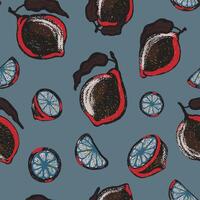 a pattern with fruit and slices on it vector