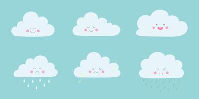 Cute set of clouds character. Clouds symbols, icons for weather, nature design. Icons illustration for nursery design, kids room, baby shower greeting card vector