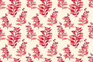 Simple tropical pattern with red abstract shapes branches leaves. hand drawing sketch. Creative floral stems seamless print on a light background. Design for fashion, fabric, wallpaper, textile vector