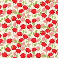 Colorful wild blooming meadow seamless pattern on a light background. Abstract artistic branches with red flowers, small green leaves, tiny buds printing. hand drawing. Template for designs vector
