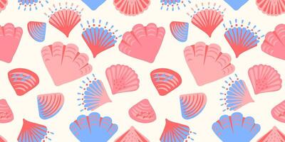 Colorful seamless pattern with abstract artistic shapes sea shells. Creative summer marine printing on a light background. hand drawing.Template for designs, notebook cover, wrapping paper vector